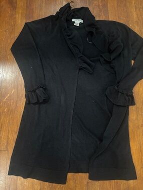 Vintage Suzie Black Ruffle-Trim Open Cardigan